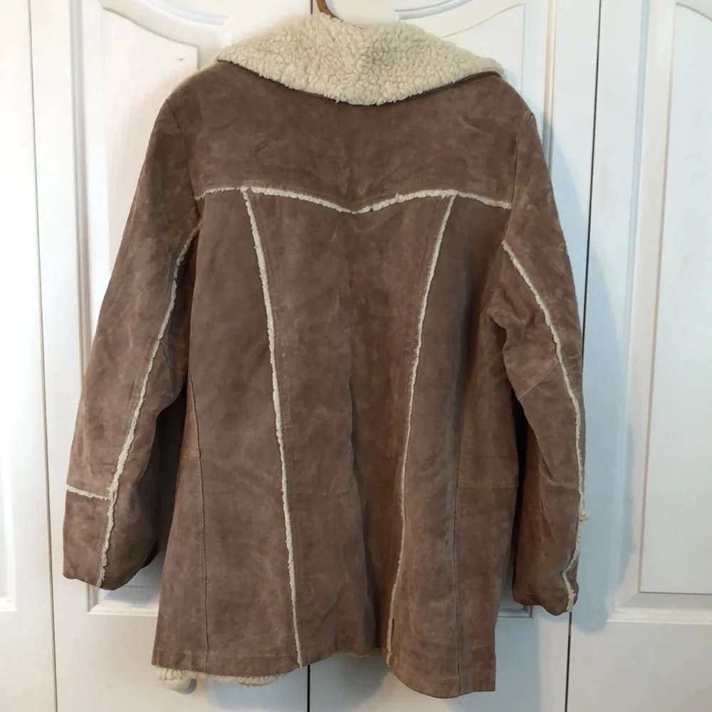 Vintage 70s Marlboro Man Suede Leather Shearling Rancher Coat